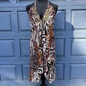 Animal Print‎ Dress Women's Size XS/S Strapless Tie Around Neck!